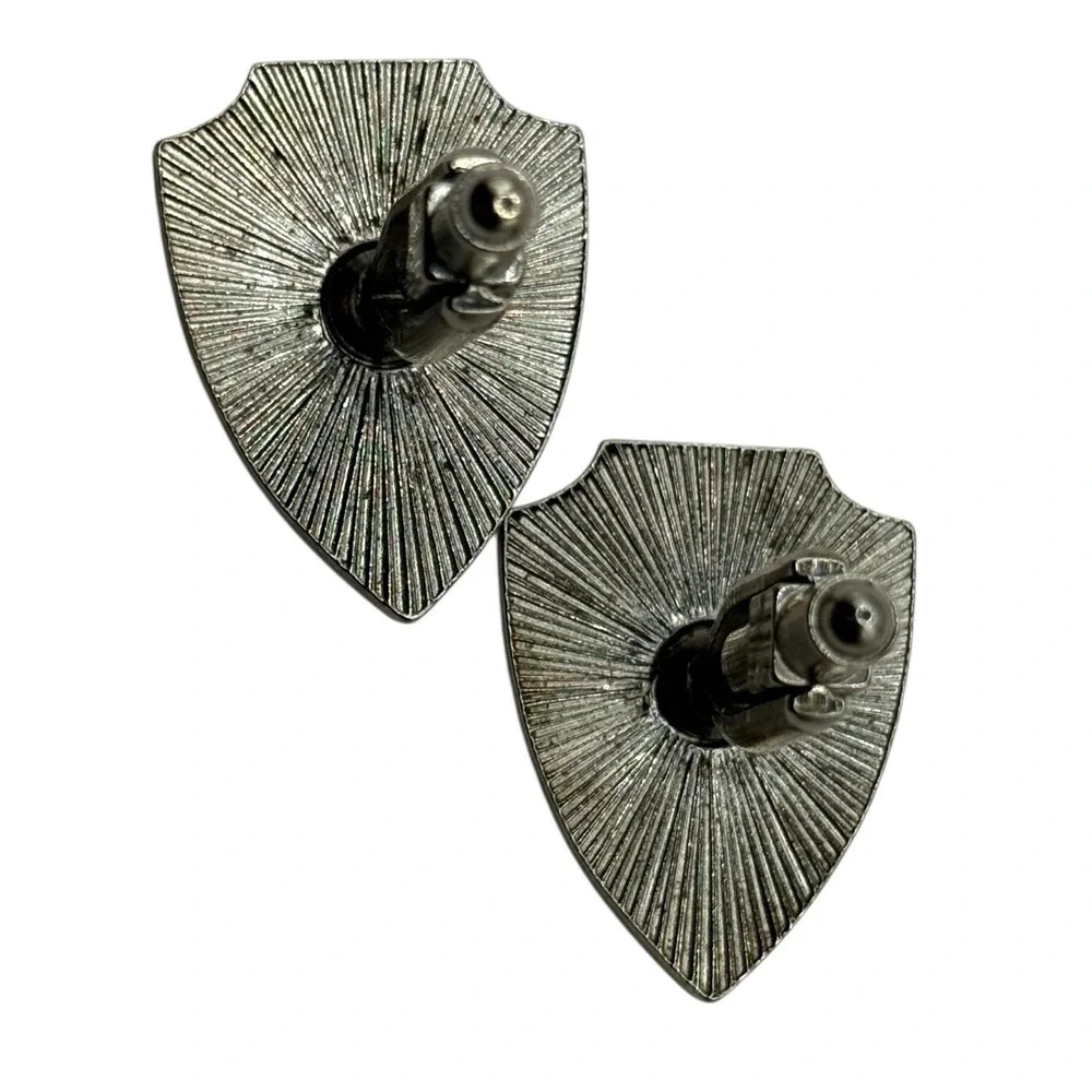 VTG Knight‎ Cufflinks Sheild Silver Tone Helmet Lavender Purple Enamel Roman